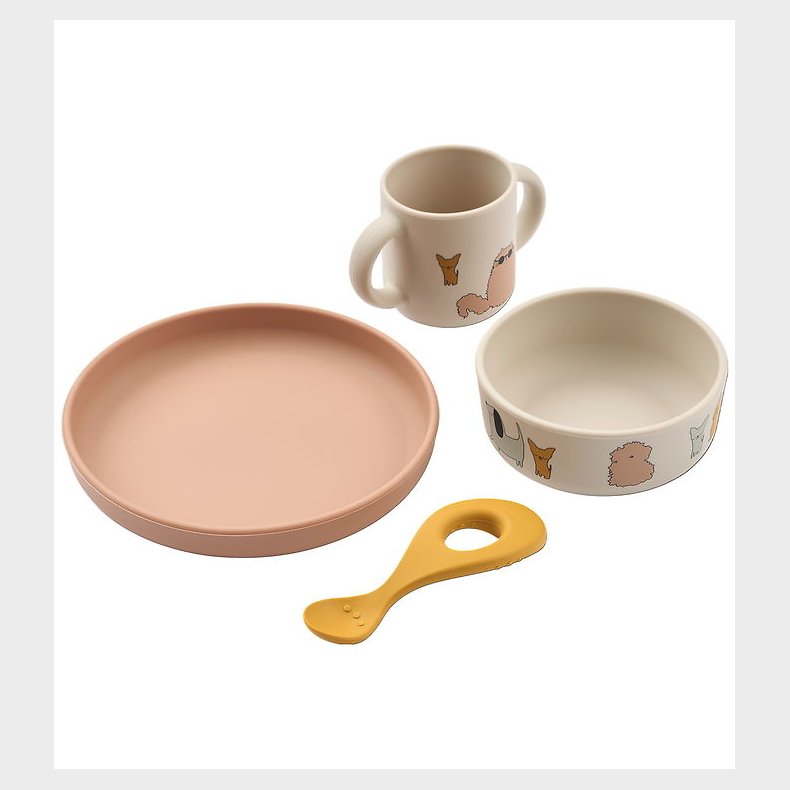 Liewood Spisest - Silikone - 4 Dele - Vivi - Cats and Dogs/Sand