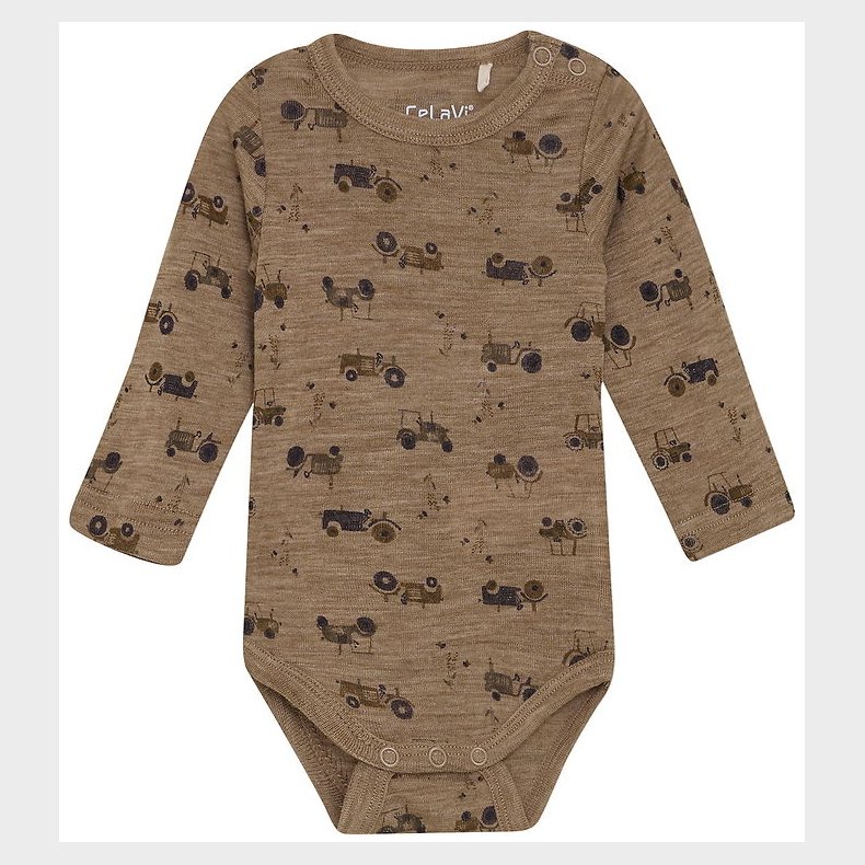 CeLaVi Body l/ - Uld - Cacoa Creme m. Traktorer