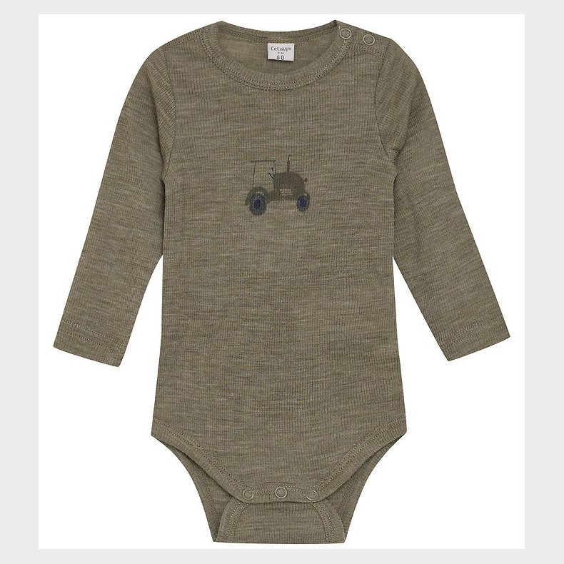 CeLaVi Body l/ - Uld - Dusky Green m. Traktor