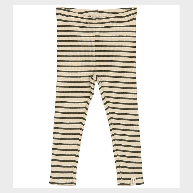 Petit Piao Leggings - Rib - Modal - Green Leaf/Off White