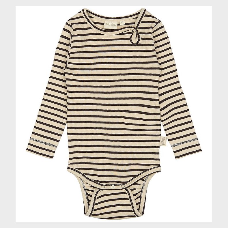 Petit Piao Body l/� - Rib - Modal - Coffee Bean/Off White