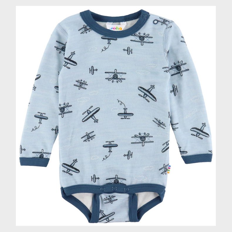 Joha Body l/ - Uld/Bambus - Lysebl m. Flyvemaskiner