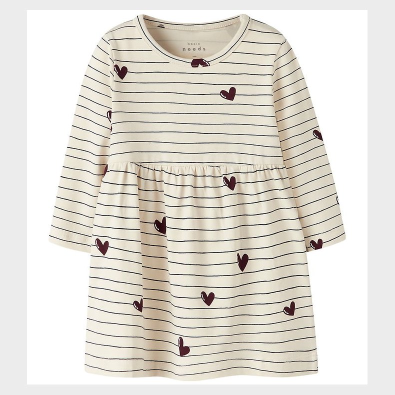 Name It Kjole - NbfVandora - Summer Sand/Stripes and hearts