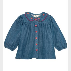 Fl�ss Bluse - Vilma - Denim - Mid Blue Strawberry
