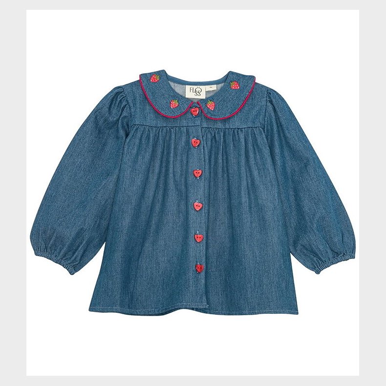 Flss Bluse - Vilma - Denim - Mid Blue Strawberry