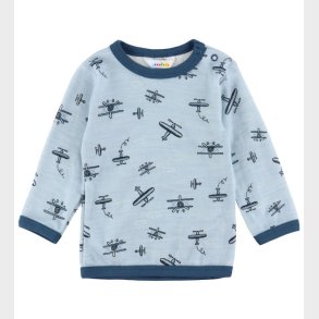 Joha Bluse - Uld/Bambus - Lysebl� m. Print