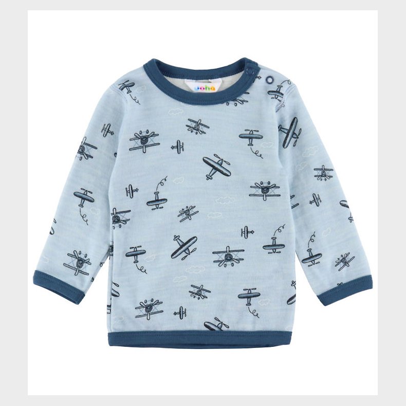 Joha Bluse - Uld/Bambus - Lysebl� m. Print