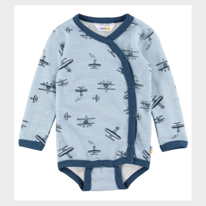 Joha Sl�-om Body l/� - Uld/Bambus - Lysebl� m. Print