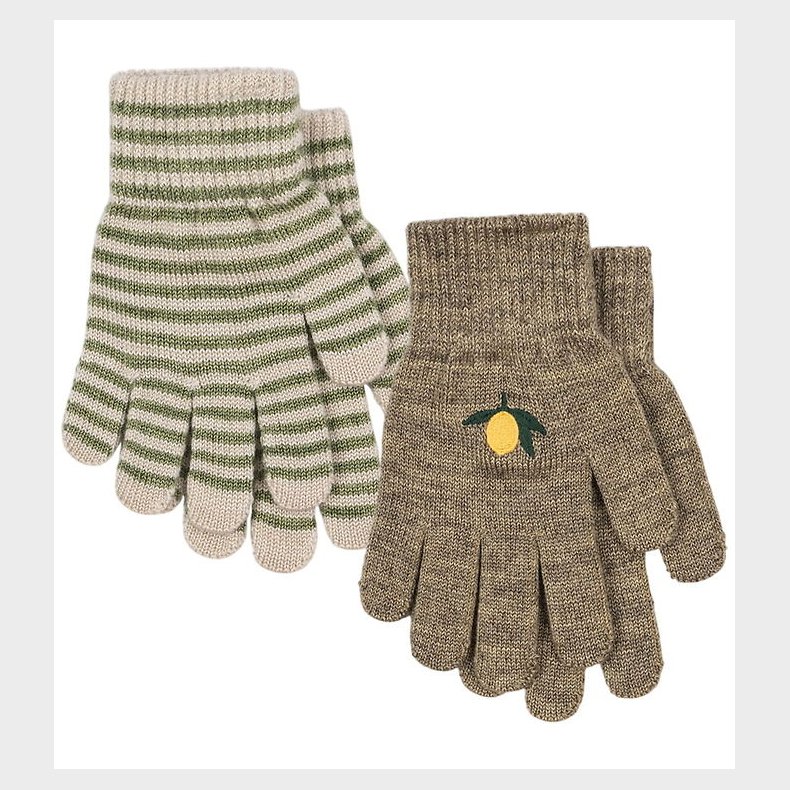 Konges Sl�jd Handsker - Uld/Akryl - Filla - 2-pak - Lemon/Stripe