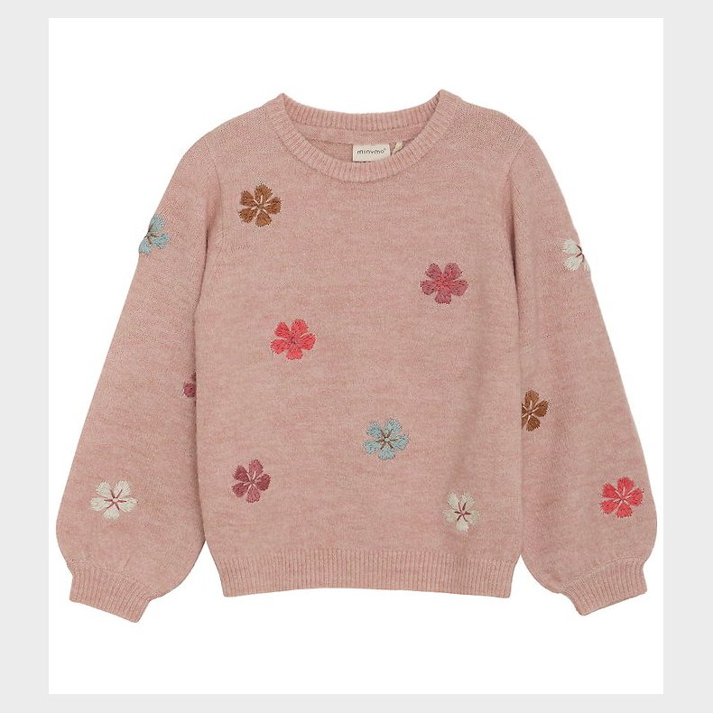 Minymo Bluse - Strik - Misty Rose m. Blomster
