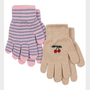 Konges Sljd Hansker - Uld/Akryl - 2-pak - Cherry/Stripe