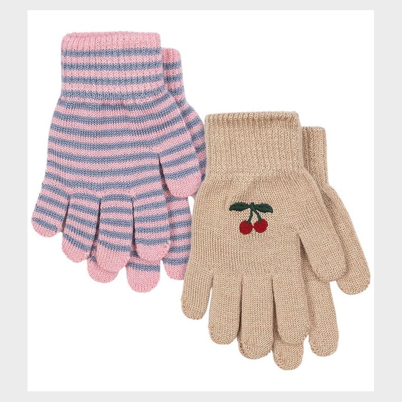 Konges Sljd Hansker - Uld/Akryl - 2-pak - Cherry/Stripe