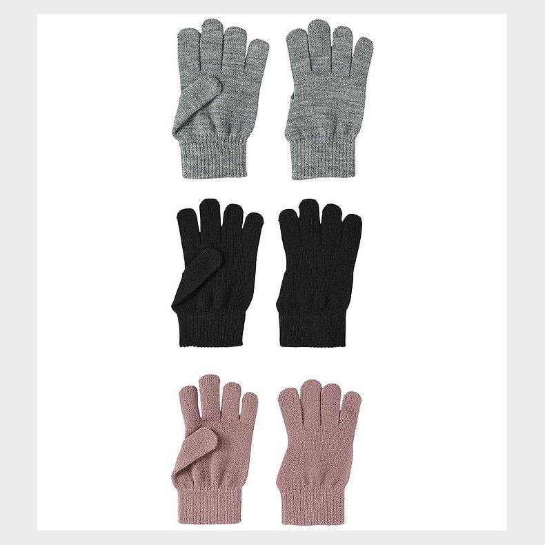 Name It Handsker - NkfMagic - Strik - 6-pak - Black/GREY WOODROS