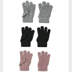 Name It Handsker - NmfMagic - 6-pak - Sort/Gr/Woodrose