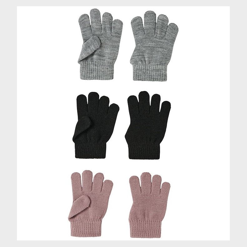 Name It Handsker - NmfMagic - 6-pak - Sort/Gr/Woodrose