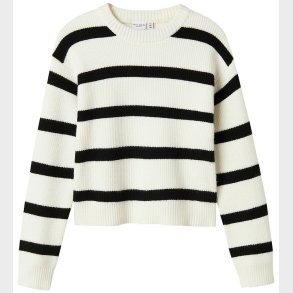 Name It Bluse - Strik - NkfVnilla - Cloud Dancer/W. BLACK STRIPE