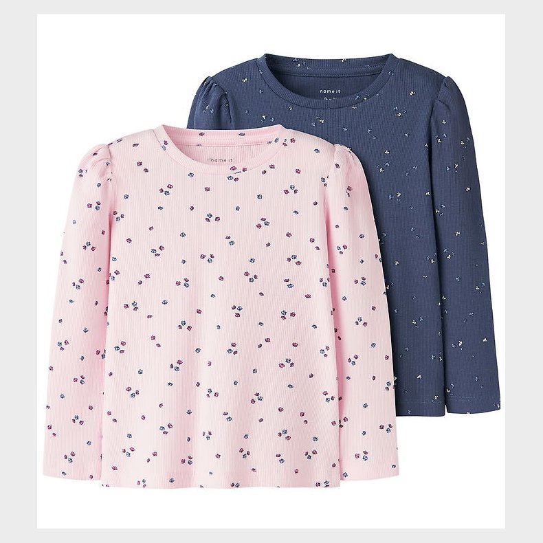 Name It Bluse - 2-pak - Rib - NmfNelia - Cradle Pink/Blue Indigo