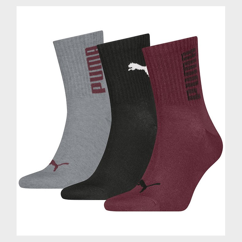 Puma Strmper - Unisex RIB Logo Short - 3-pak - Burgundy/Sort/Gr