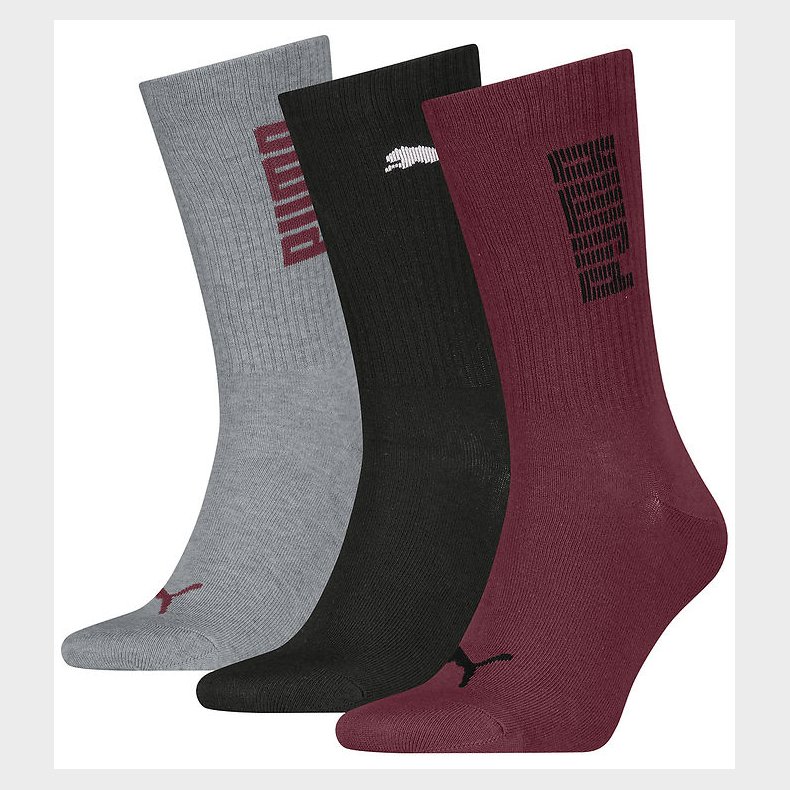 Puma Strmper - Regular Crew - 3-pak - Burgundy/Sort/Gr