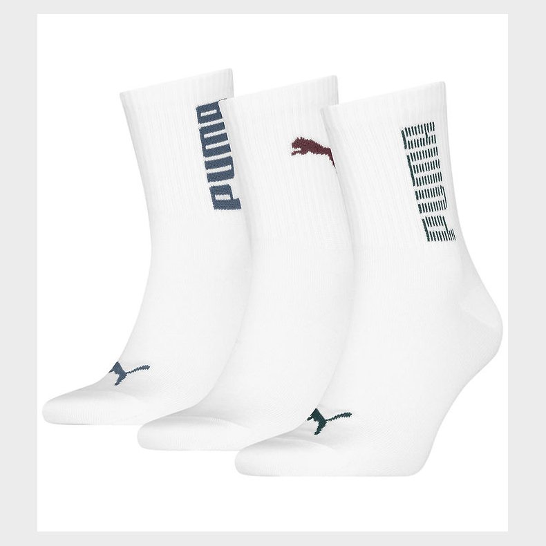 Puma Strmper - Unisex RIB Logo Short - 3-pak - Hvid/Colored Log