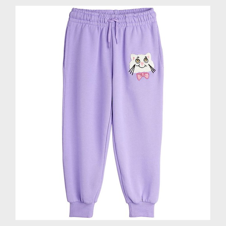 Mini Rodini Sweatpants - Cat With Bowtie Chenille - Purple