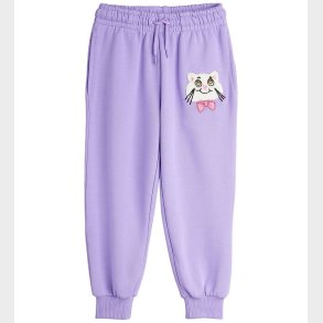 Mini Rodini Sweatpants - Cat With Bowtie Chenille - Lilla