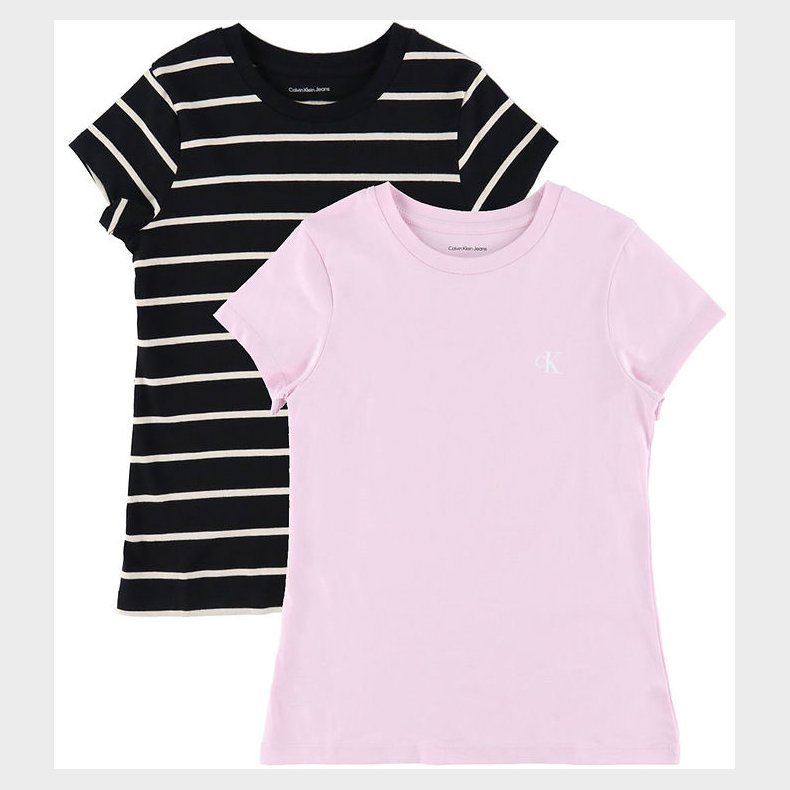 Calvin Klein T-shirts - 2-pak - Rosa/Sort m. Striber