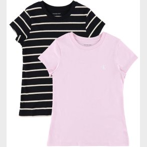 Calvin Klein T-shirts - 2-pak - Rosa/Sort m. Striber