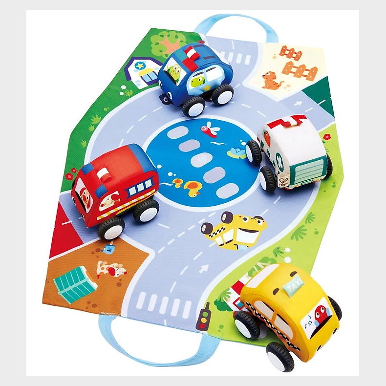 Hape Biler - Pull-Back Plush Car Set - 4-pak