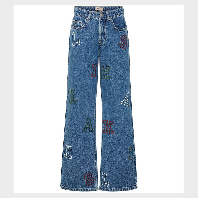 Kids Only Jeans - Wide - KogJuicy - Medium Blue Denim/LETTERS