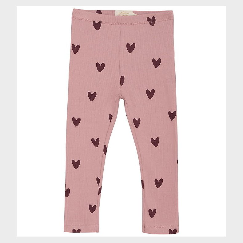 Creamie Leggings - Rib - Woodrose m. Hjerter