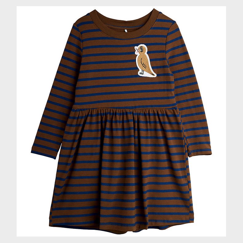 Mini Rodini Kjole - Stripe Bird Patch - Brun/Bl