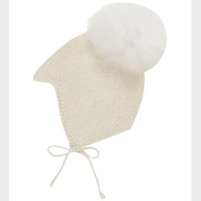 Huttelihut Babyhjelm m. Kvast - Alpakauld - Strik - Off-white