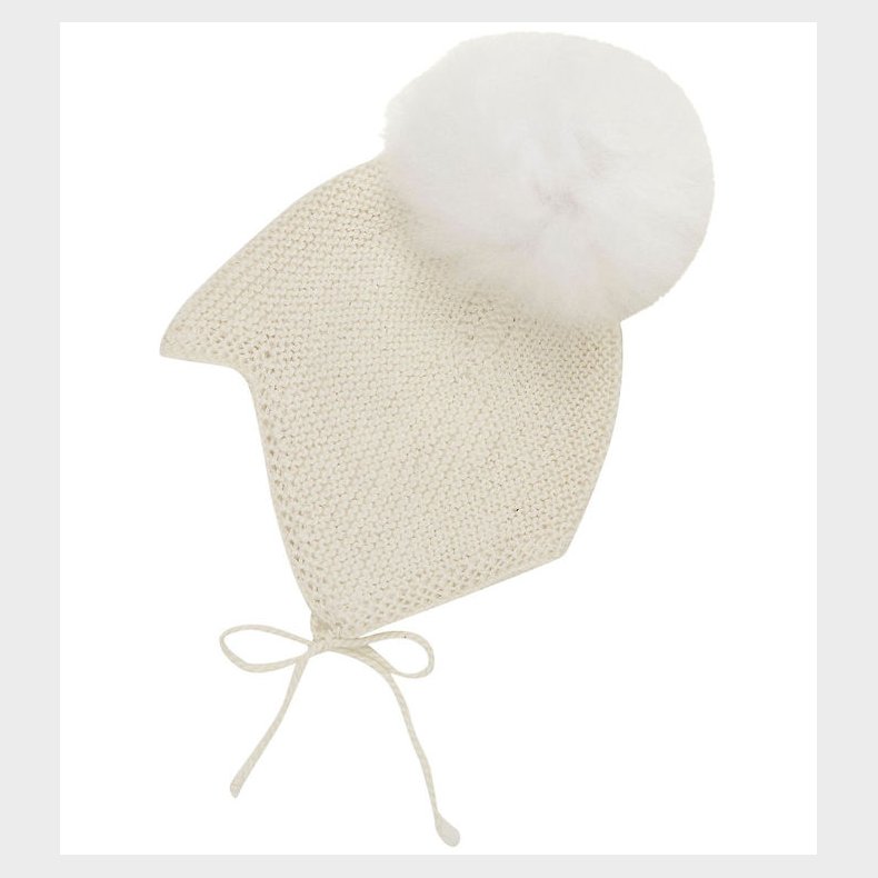 Huttelihut Babyhjelm m. Kvast - Alpakauld - Strik - Off-white