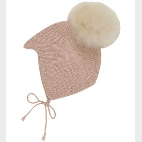 Huttelihut Babyhjelm m. Kvast - Alpakauld - Strik - Mahogany Ros