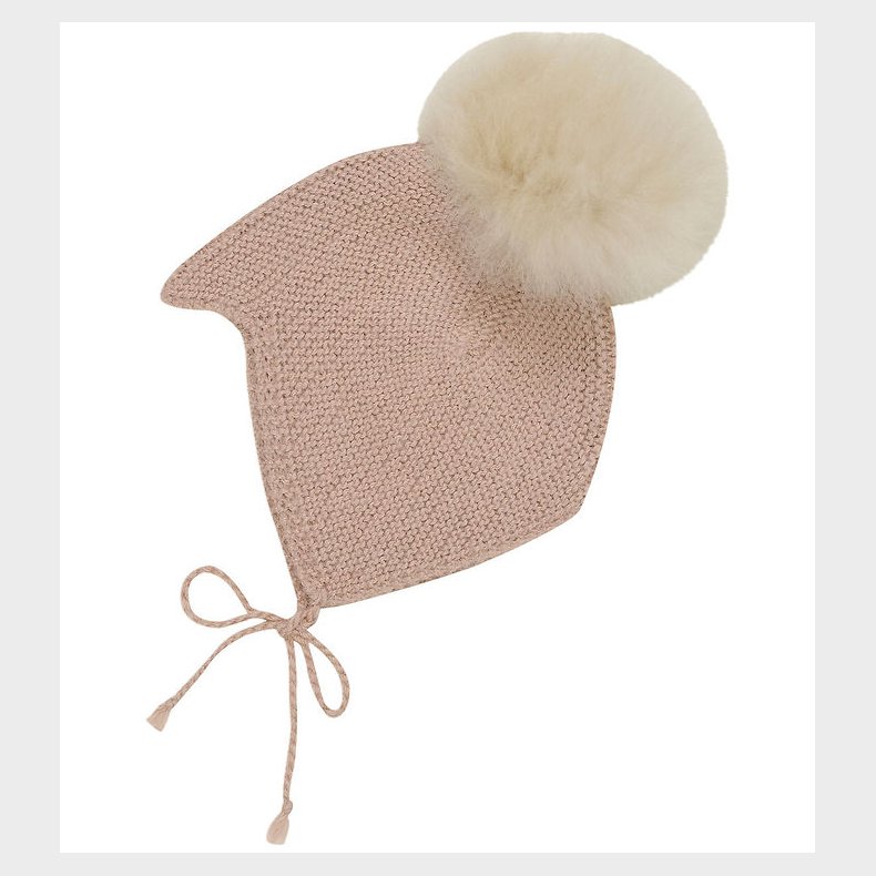 Huttelihut Babyhjelm m. Kvast - Alpakauld - Strik - Mahogany Ros