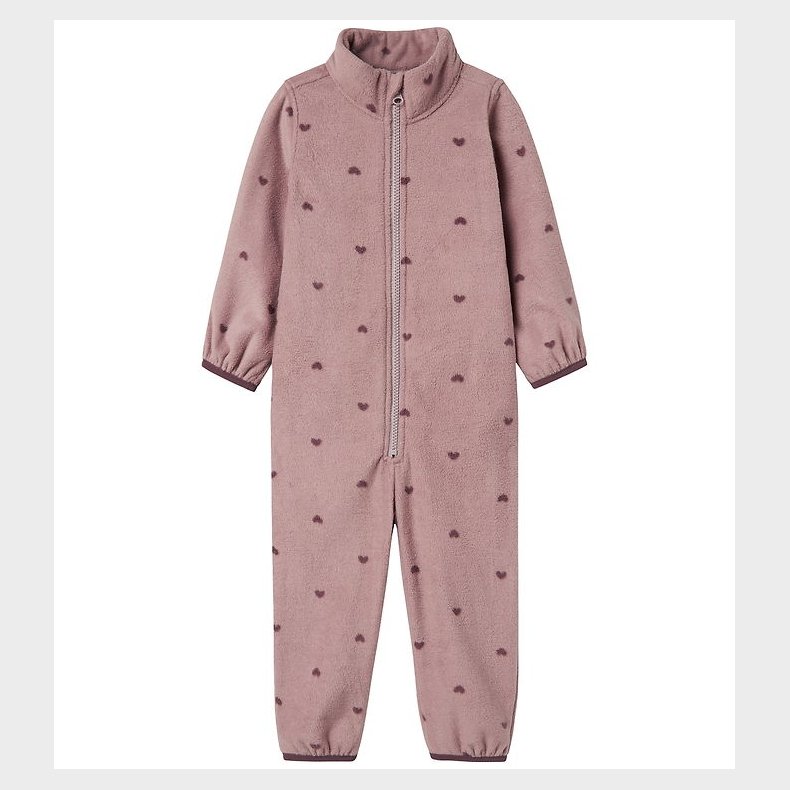 Name It Fleecedragt - NmnSpektra - Woodrose m. Hjerter