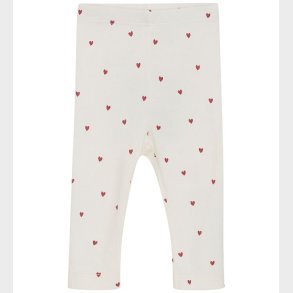Minymo Leggings - Rib - Eggnog m. Hjerter