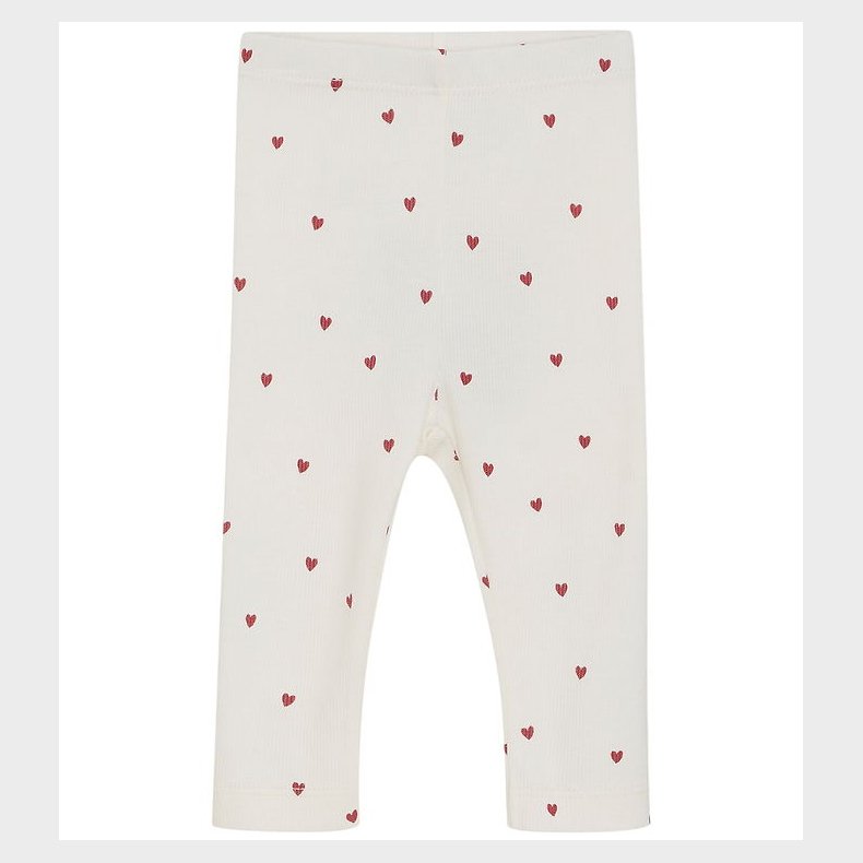 Minymo Leggings - Rib - Eggnog m. Hjerter