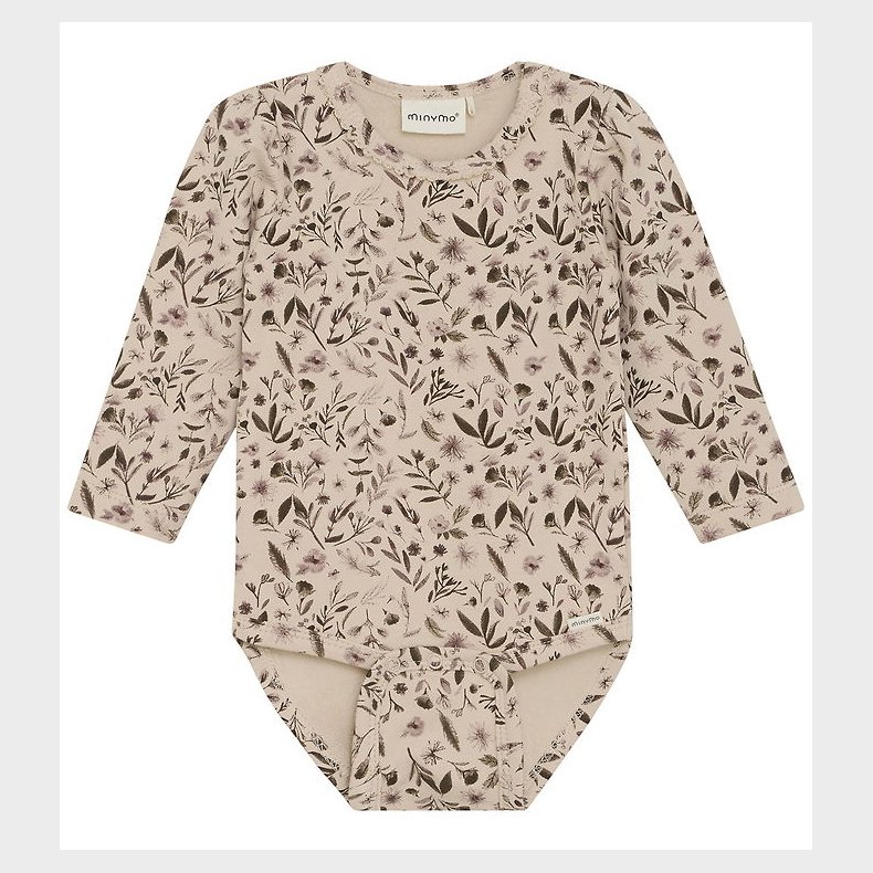 Minymo Body l/� - Sweat - Smoke Gray m. Blomster