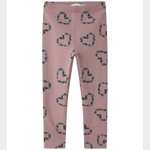 Name It Leggings m. Fleece - NmfOlukria - Toadstool m. Hjerter