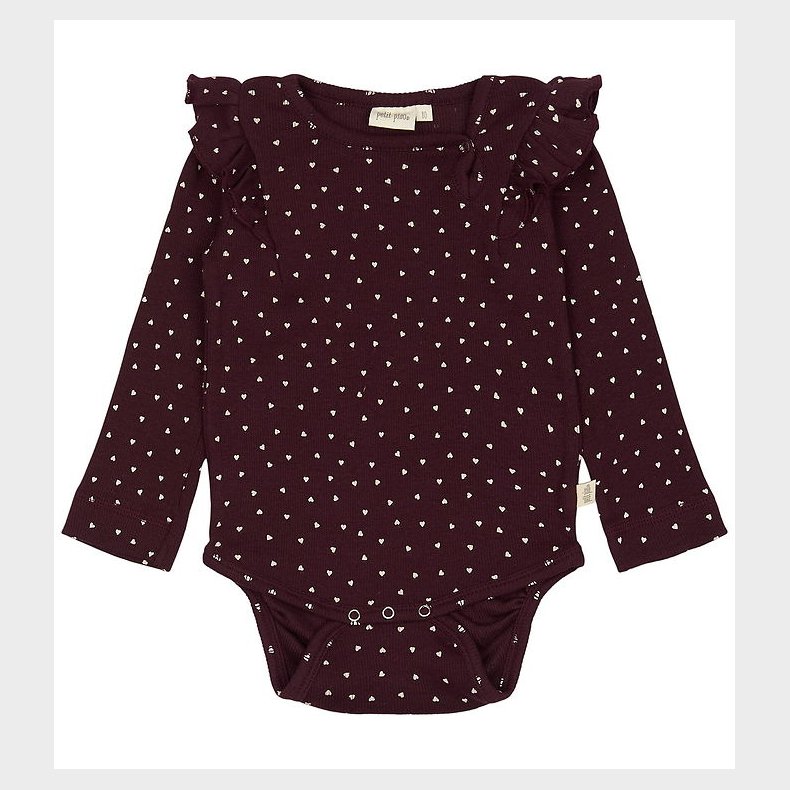 Petit Piao Body l/ - Rib - Modal - Dark Grape m. Hjerter