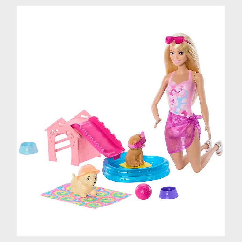 Barbie Dukkes�t - 30 cm - Puppy Pool Party Aloha Blonde