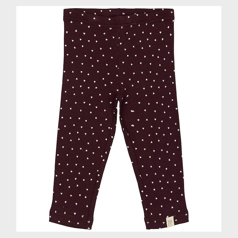 Petit Piao Leggings - Rib - Modal - Dark Grape m. Hjerter