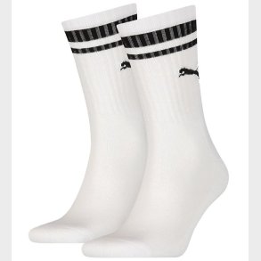 Puma Strmper - Regular Crew - 2-pak - Hvid m. Sorte Striber