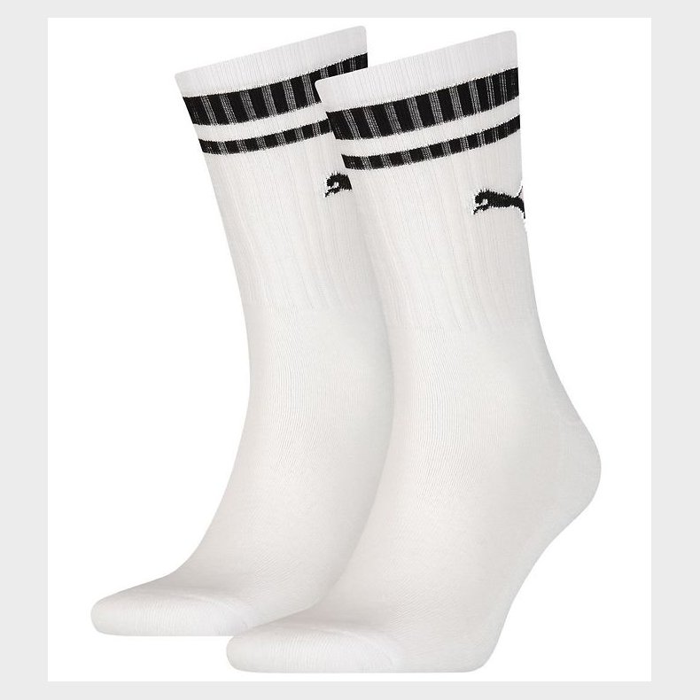 Puma Str�mper - Regular Crew - 2-pak - Hvid m. Sorte Striber