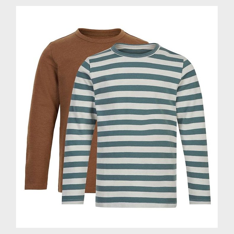 Minymo Bluse - 2-pak - Hvid/Grnstribet/Toffee