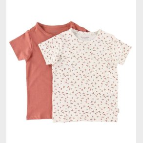 Minymo T-shirt - 2-pak - Canyon Rose/Hvid m. Blomster