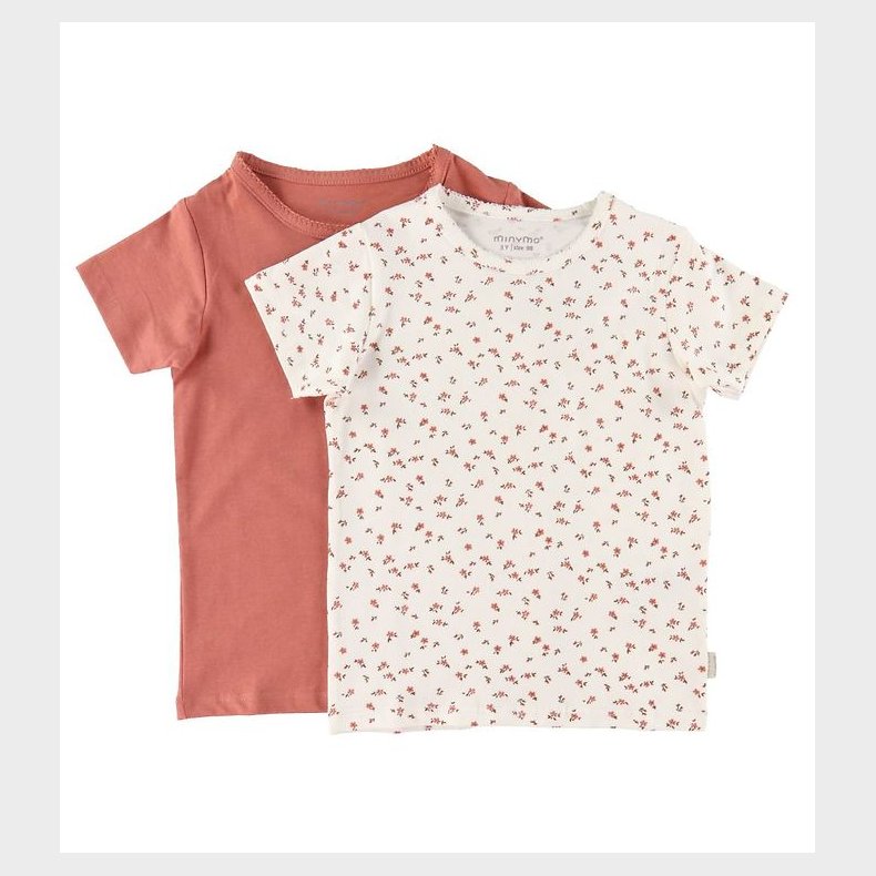 Minymo T-shirt - 2-pak - Canyon Rose/Hvid m. Blomster
