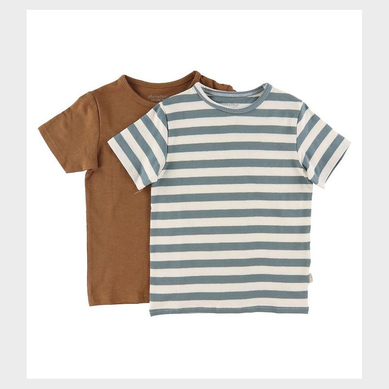 Minymo T-shirt - 2-pak - Hvid/Gr�nstribet/Toffee